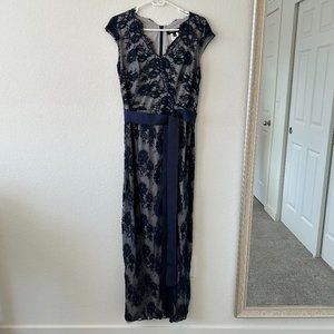 Tadshi Shoji, Size 12, Ankle Length Ball Gown,  Navy Blue Lace with Lining